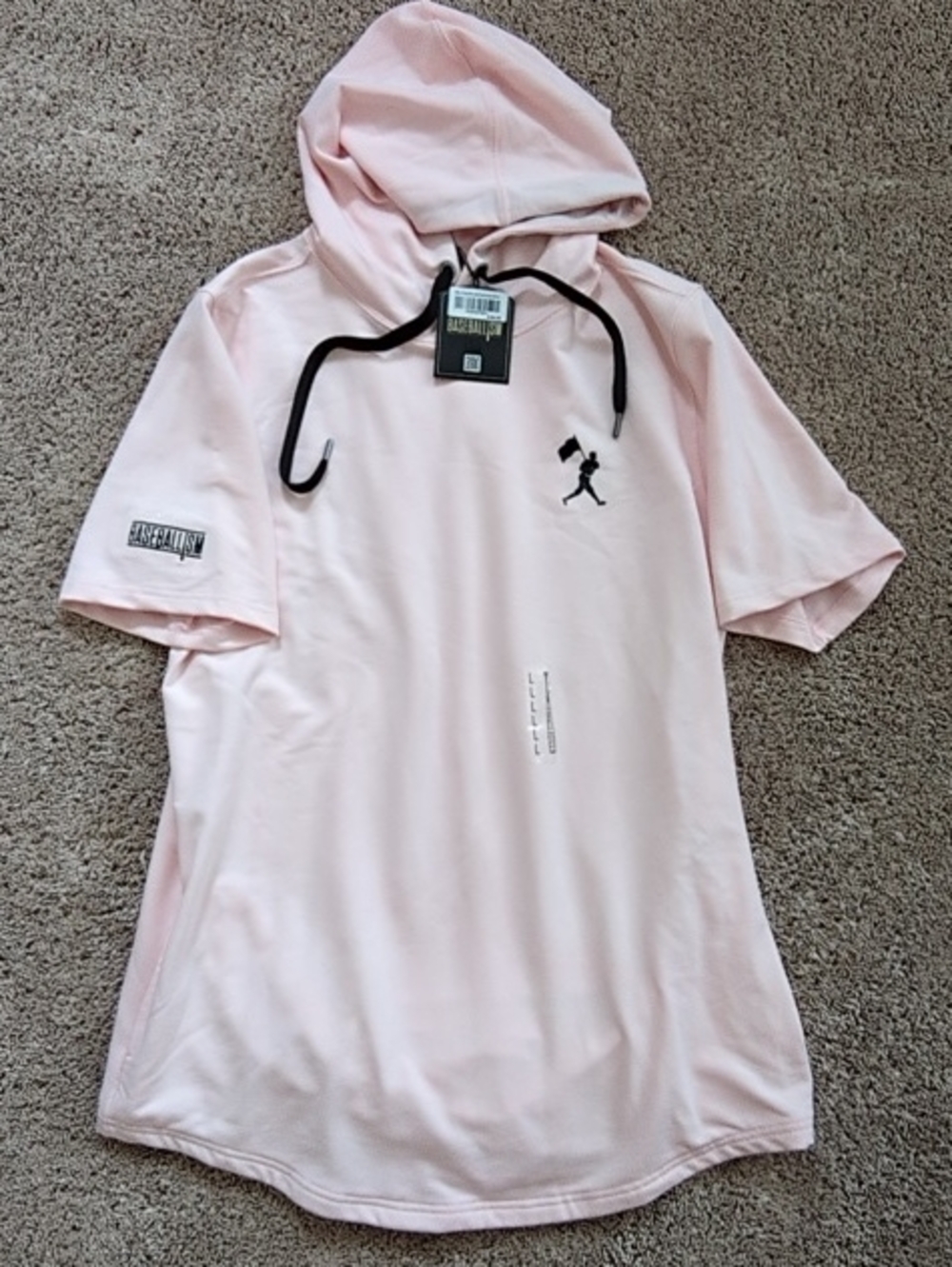 Light Pink Short-Sleeve Hoodie with Black Drawcord by Unknown Brand